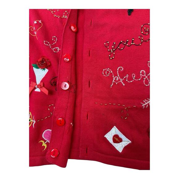 Vintage Y2K Jack B. Quick Sz M Whimsical Valentine Novelty Cardigan Sweater - Picture 4 of 16